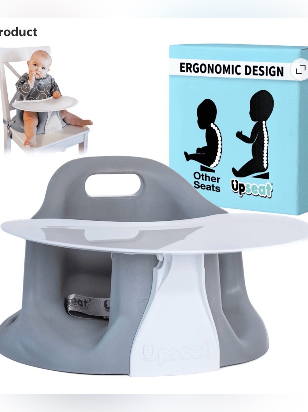 Upseat Baby Floor & Booster Seat with Tray grey